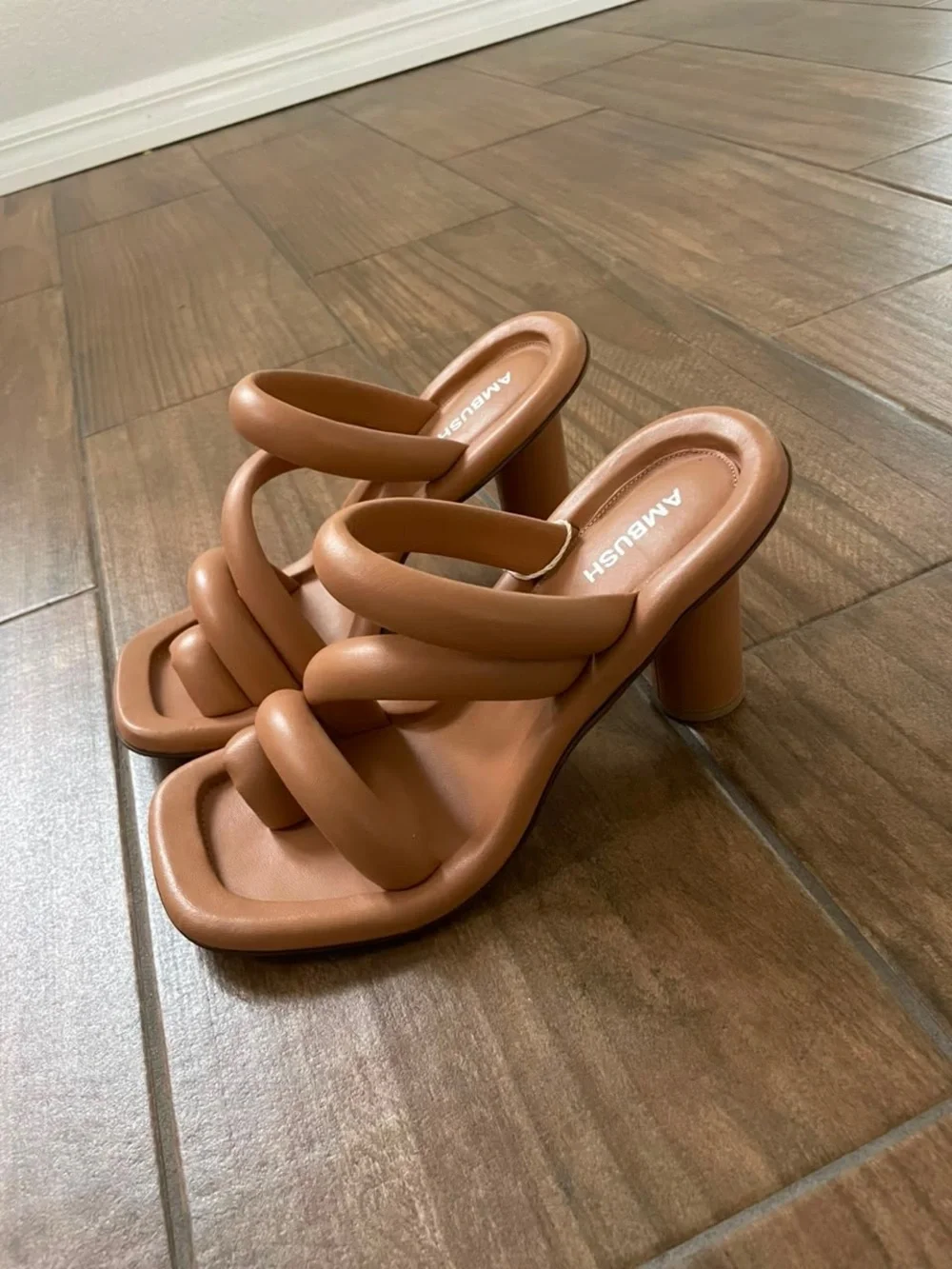 AMBUSH Tan Padded Spiral-Strap Heeled Sandals - Sculpted Comfort